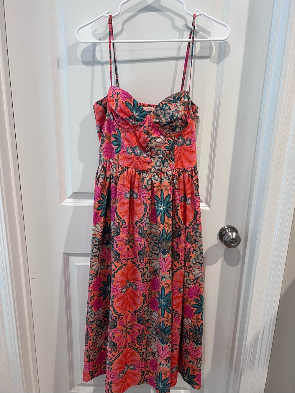 Olivaceous Coral Floral Dress with Teal Accents Size Large